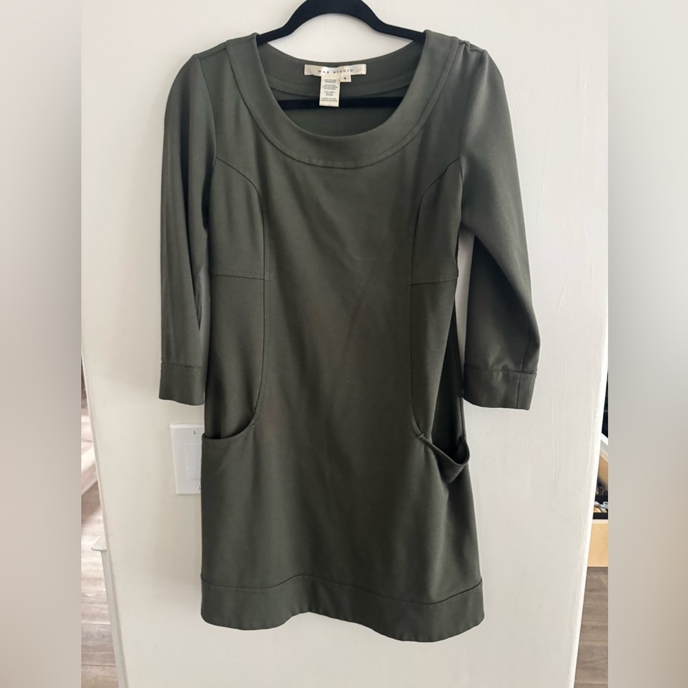 Max studio olive green knit dress -small 3/4 sleeve
